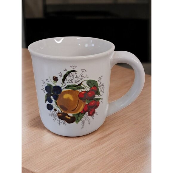 Stoneware Set Of Six Fruit Print Coffee Cups Mugs - Picture 5 of 16